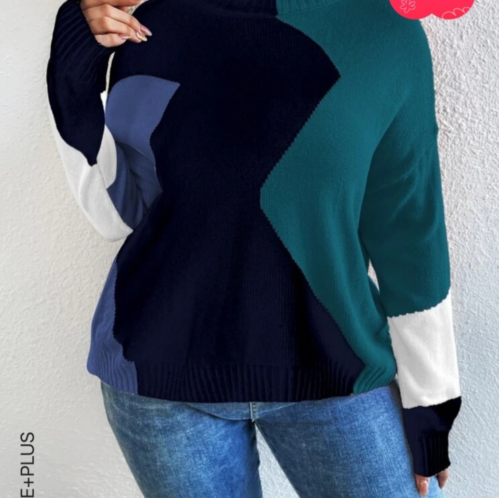 Colour Block Mock Neck Sweater